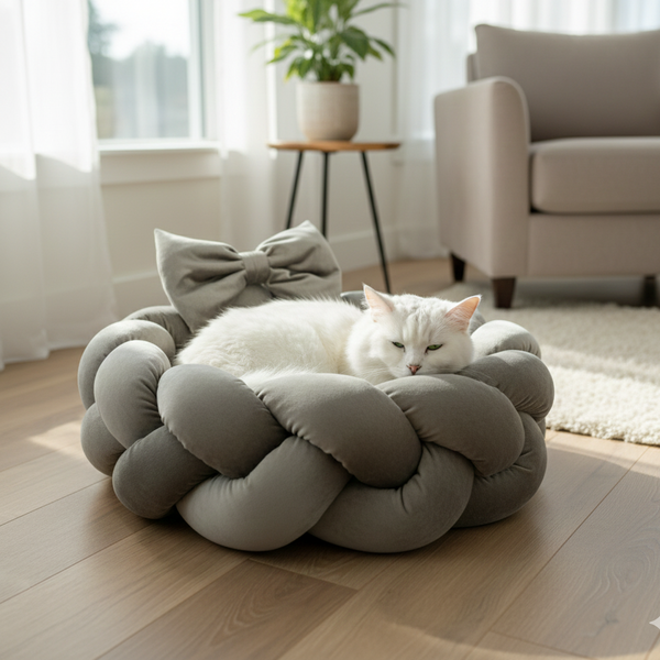 Лежанка для кота Преміум Велюр 50х50 см модель Коса лежанка Коса фото